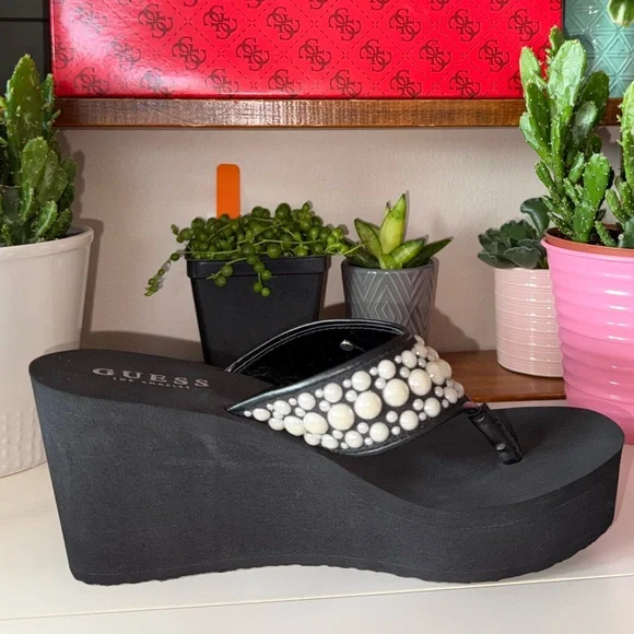 Guess Black Platform Wedge Sandals - Picture 12 of 15